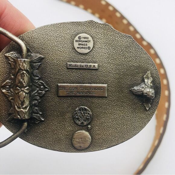 Vintage Motley’s Leather Hand Tooled Belt with US Marines Buckle - Picture 5 of 9